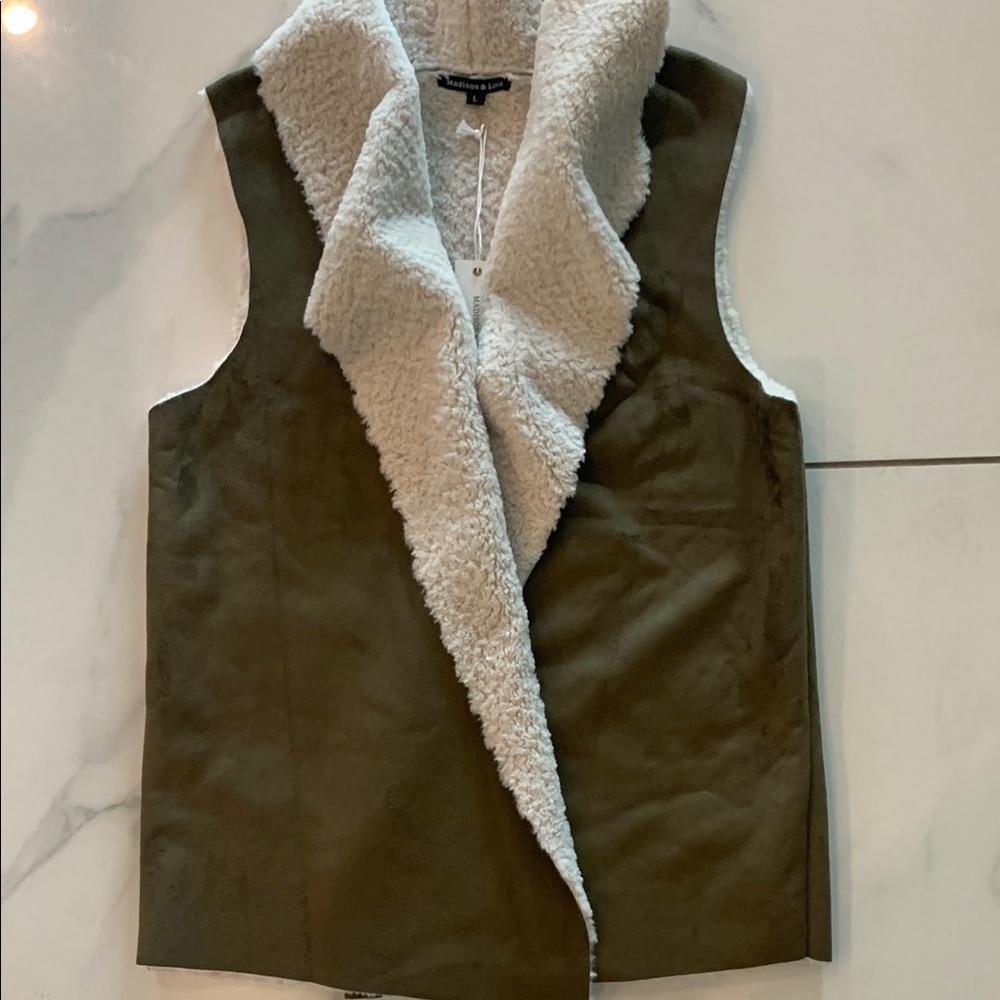 White and Brown Sherpa-Lined Corduroy Vest